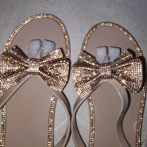 ROSE GOLD NUDE GLITTER SHINY FLIP FLOPS